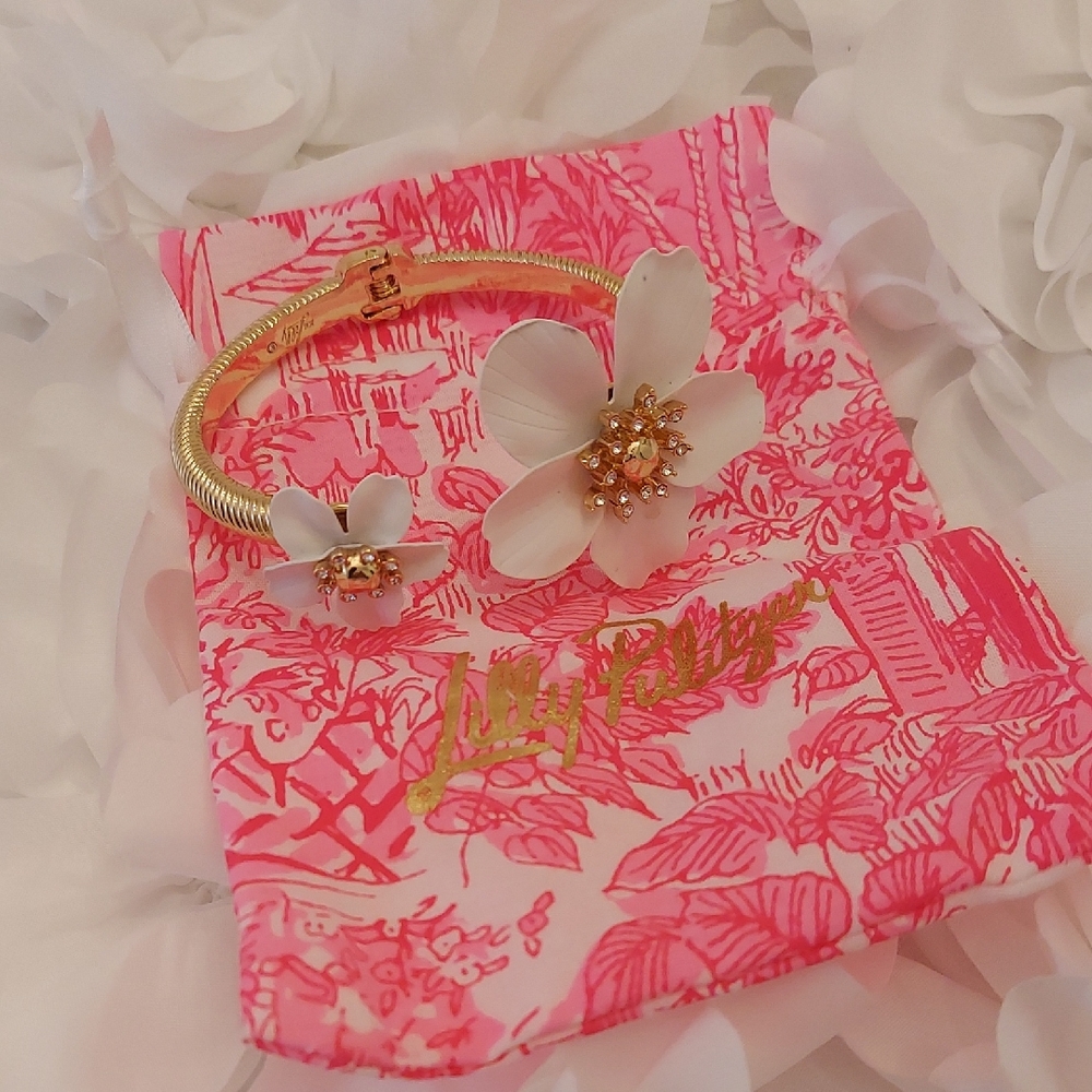 Lilly Pulitzer Pink and White Floral Jewelry Set